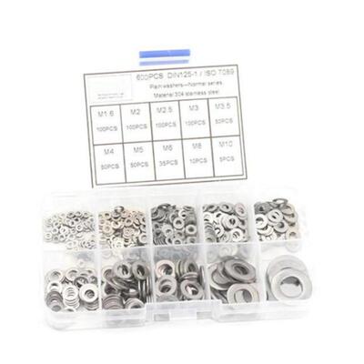 600Pcs/Box DIN125 304Stainless Steel Silver Flat Plain Washe