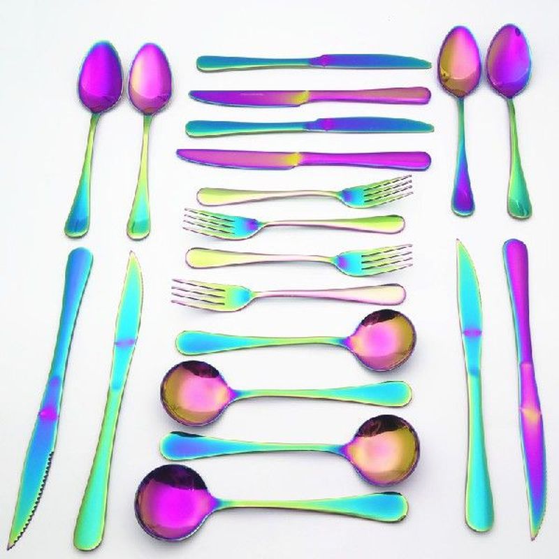 Colorful Spoon Steak Knife Dinner Fork Rainbow Flatware