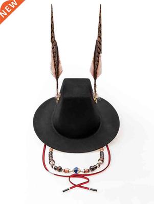 Ancient Hanfu Hat Men's Beaded Feather Hat Flat Top