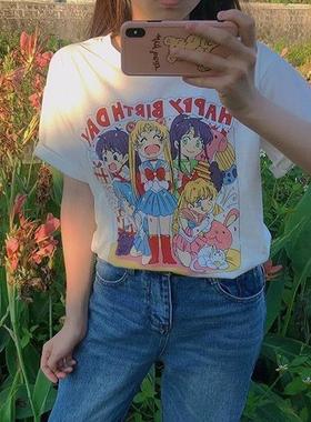 Anime Girl Printed Summer Woman Tshirts Cartoon Cute Kawaii