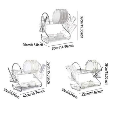 2 Tiers 43CM Dish Drainer Stainless Kitchen Dish Rack Storag