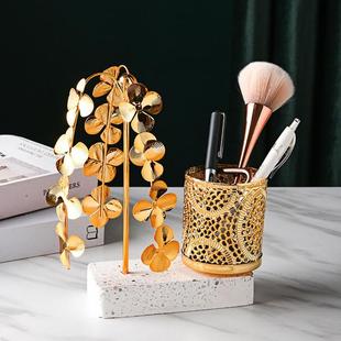 Stylish Inro Pen Holders Metal Golden Pencil Container