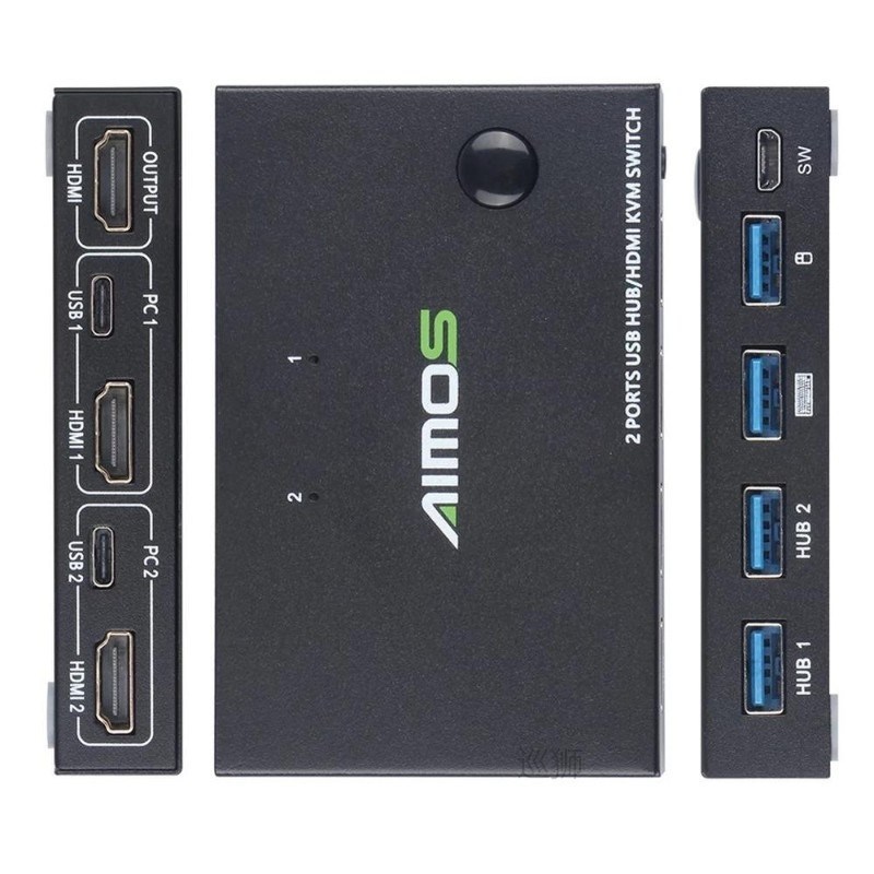 2 In 1 Out 4K USB HDMI KVM Switch Box for 2 PC Sharing Keybo