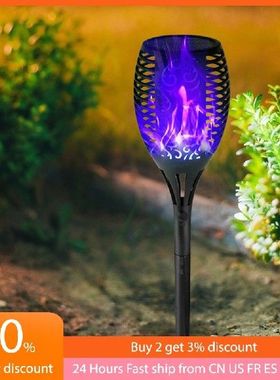 12LED Solar Blue Purple Light Flame Lamp Ground Inserted