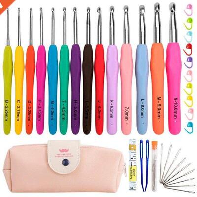14pcs Aluminum Crochet Set Soft Handles Knitting Needles Kit