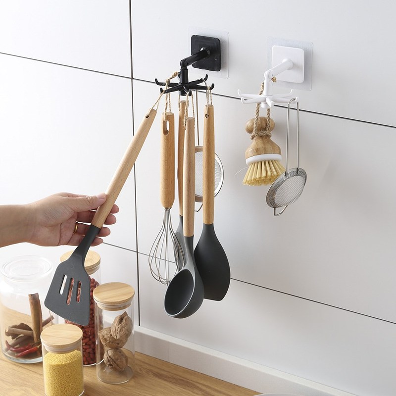 360 Degrees Rotated Kitchen Cabinet Storage Hooks Self Adhes