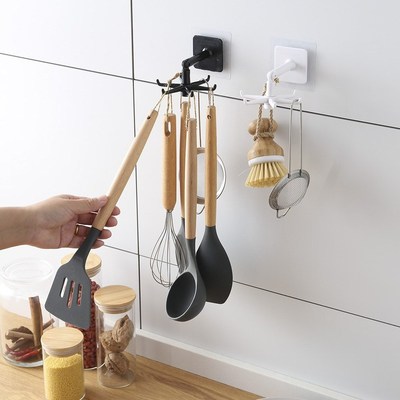 360 Degrees Rotated Kitchen Cabinet Storage Hooks Self Adhes