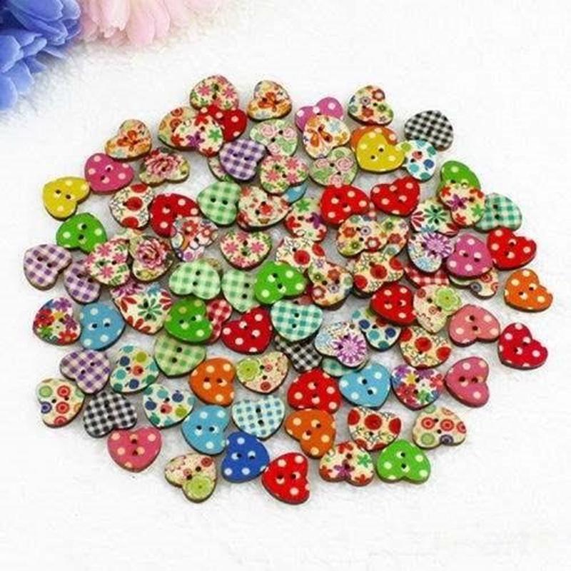 100 multicolor heart ape 2 holes wood sewing buttons scrap