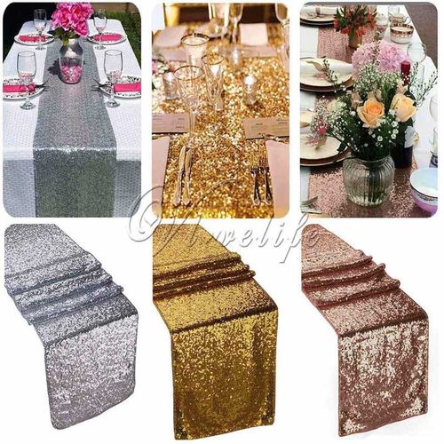 Sparkly Rose Gold Sequin Table Runner Luxury Wedding Party C