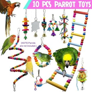 10Pcs/Set Bird Cage Toys for Parrots Reliable Chewable Swing