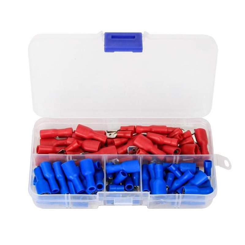 100Pcs 6.3mm Famle Male Insulated Spade Crimp Terminal Wire