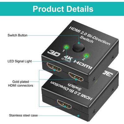 4K HDMI Switch 2 Ports Bi-directional 1x2 / 2x1 HDMI Switche