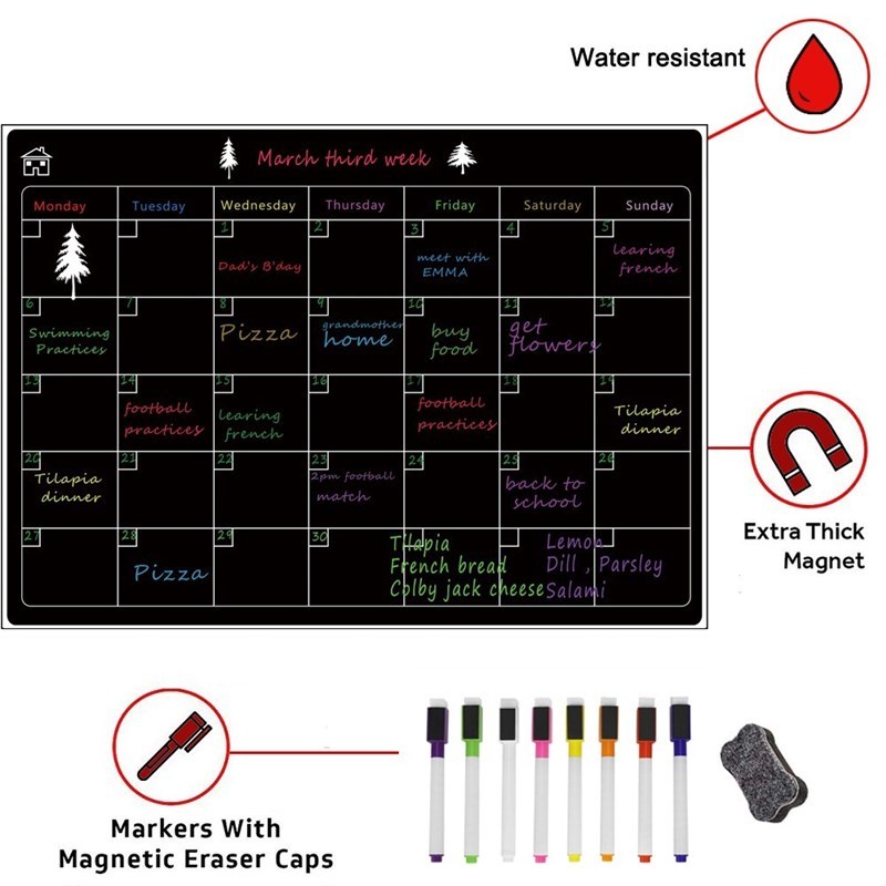Free 8 Pen Magnetic Whiteboard Dry Erase Calendar Board Mont