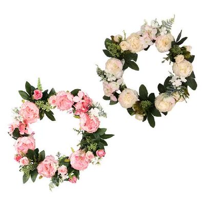Silk Flower Hydrangea Wreath Artificial Green Leaf Garland