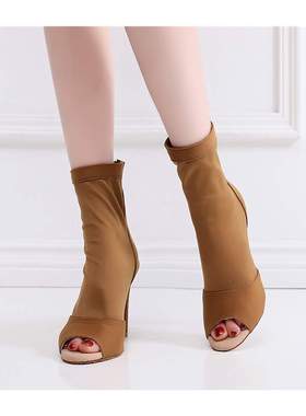 Woman Brown Latin Zip Up Dance Booties Women High Heel Stile