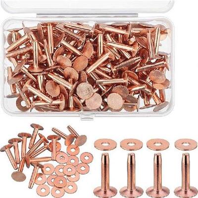 100 Sets Copper Rivets and Burrs Washers Leather Copper