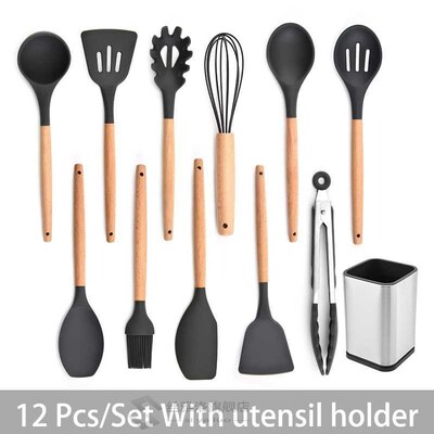 Kitchen tensil Set Silicone Cooking tensils with Wooden Hand