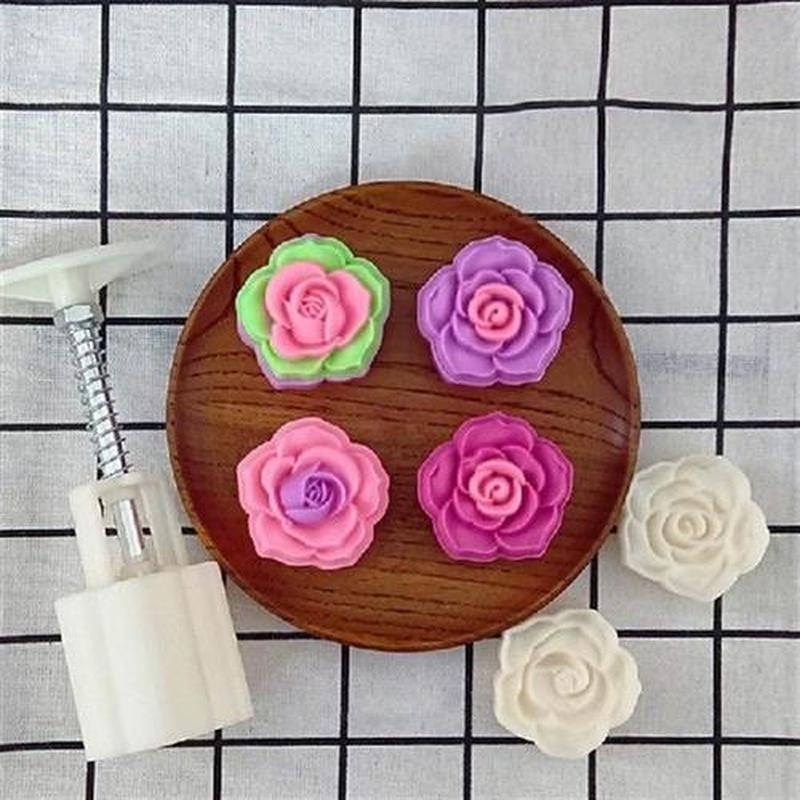 Plastic Mooncake Mold Bloom Rose Stamp Cookie Cutter Mould