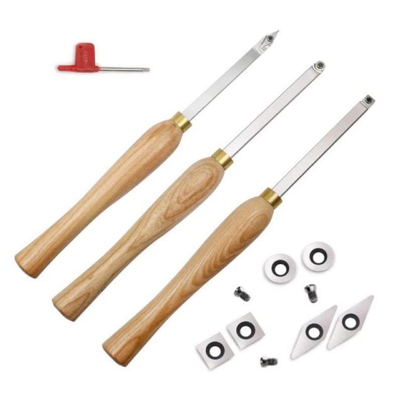 New 3pcs Wood Lathe Turning Tools with Carbide Cutters Inser