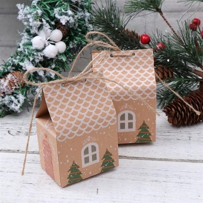 30pcs Kraft Paper Gift Bags Christmas Candy Boxes Small Hous