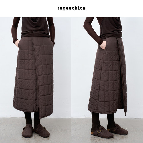 TAGEECHITA 直身绗棉交叠半裙宽松直筒长款加厚保暖秋冬半身裙
