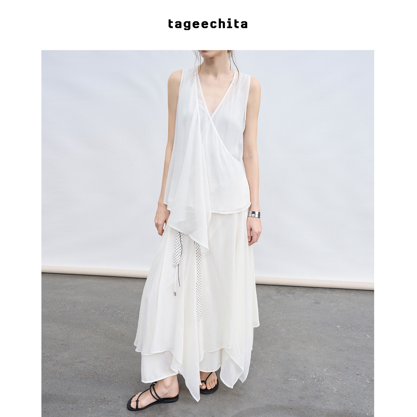 TAGEECHITA 立体褶量设计层次感不规则下摆纱裙A字半身裙