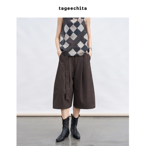 TAGEECHITA 简约松弛感宽松直筒显瘦腰带阔腿弯刀休闲中裤