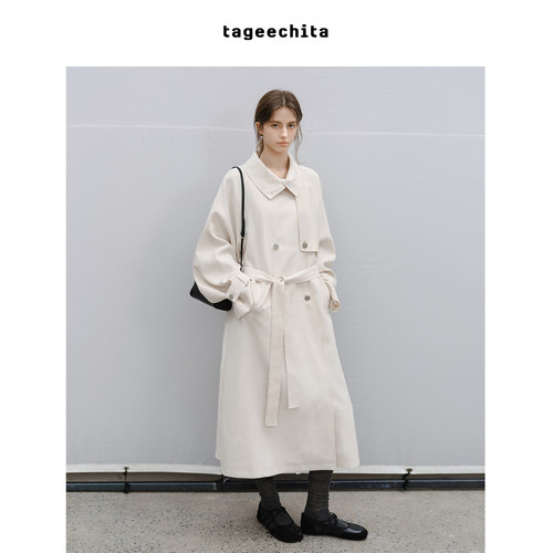 TAGEECHITA 极简优雅高领可翻设计感垂顺抗皱廓形长款风衣外套