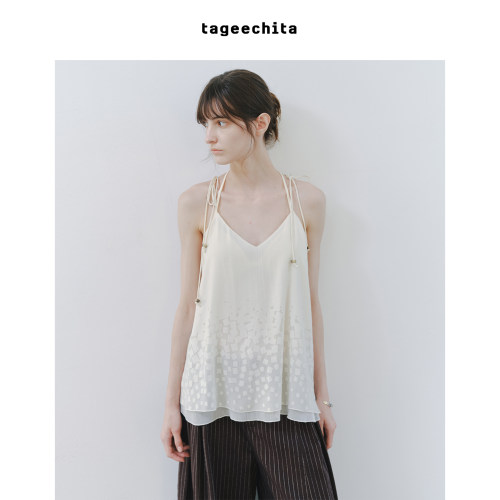 TAGEECHITA 渐变碎块层次清透感V领系带宽松吊带小衫无袖上衣女夏