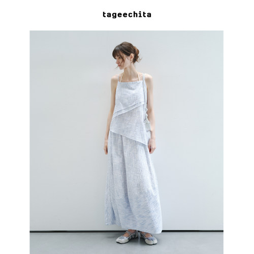 TAGEECHITA 暗纹理拼接设计显瘦花苞蓬蓬半身裙女夏