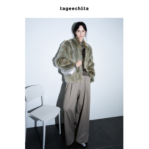 TAGEECHITA 翻领长毛绒感环保皮草秋冬毛毛外套宽松保暖大衣女