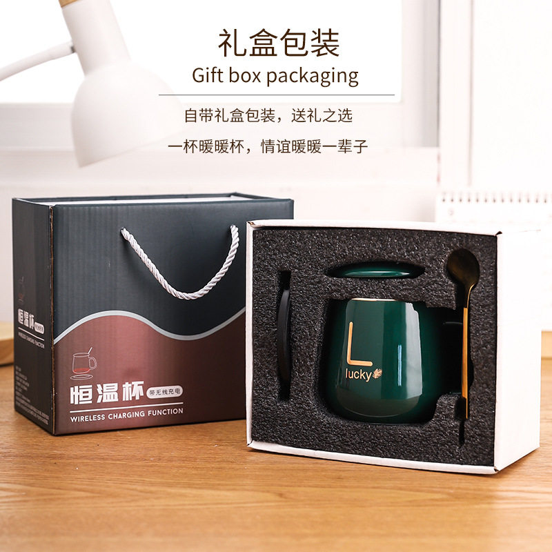 厂家厂家手机无线充电 智能加热55度陶瓷杯子暖暖杯恒温杯垫套装