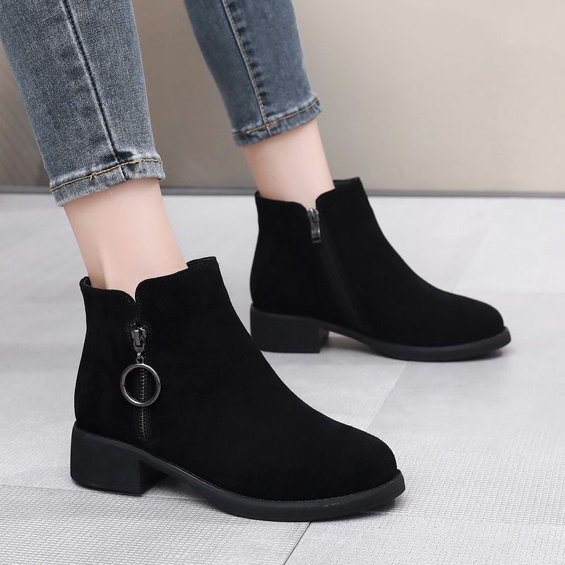 品牌真皮磨砂短靴女秋冬新款加绒