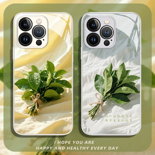 去晦气柚子叶手机壳适用苹果17air玻璃iphone16promax华为pura80套vivos30荣耀x60女oppoReno14小米15红米k70