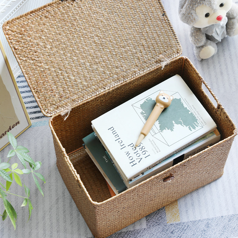 浦澜编织收纳箱家用大号草编收纳盒带盖储物筐卧室衣柜整理储物篮,收纳整理,收纳箱,淘宝优惠券,粉丝福利购,淘宝优惠卷