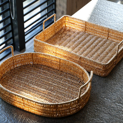 塑料藤编桌面收纳盘面包筐
