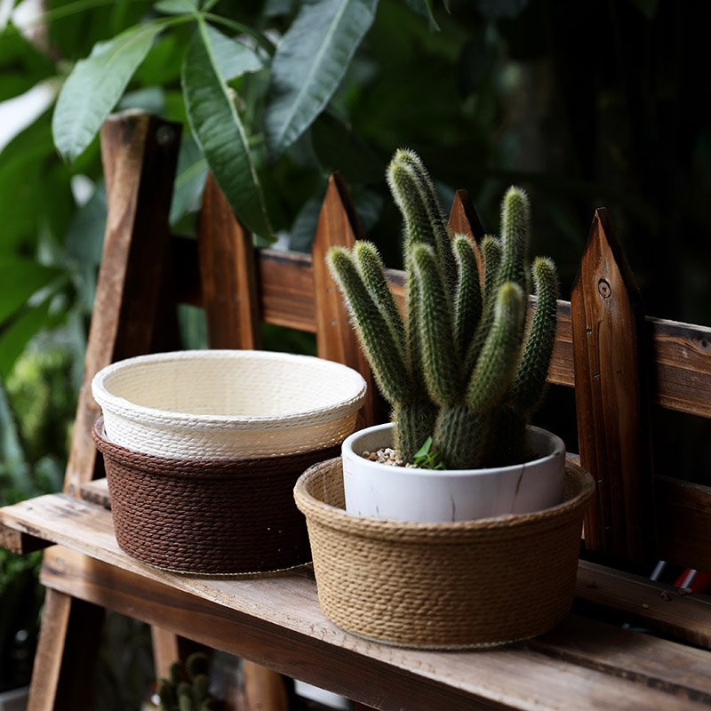 创意田园仿藤编插花篮花盆套