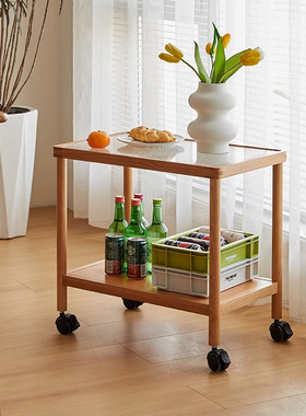 像素家具北欧实木边几角几手推移动收纳小推车置物架小户型茶几