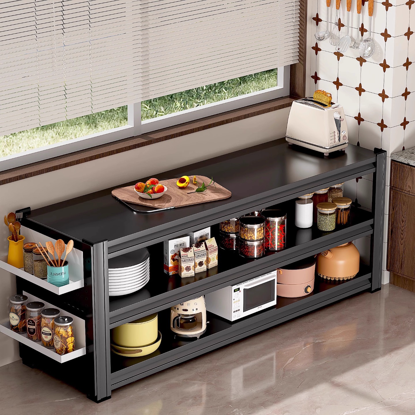 厨房多功能置物架落地多层微波炉烤箱储物架家用碗碟锅具收纳架子