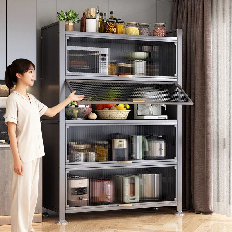 厨房橱柜置物架落地多层隔板带门微波炉电器多功能橱柜餐边储物柜