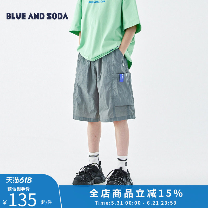 蓝汽水2026夏季新款高密耐磨男童休闲裤青少年轻薄机能工装短裤