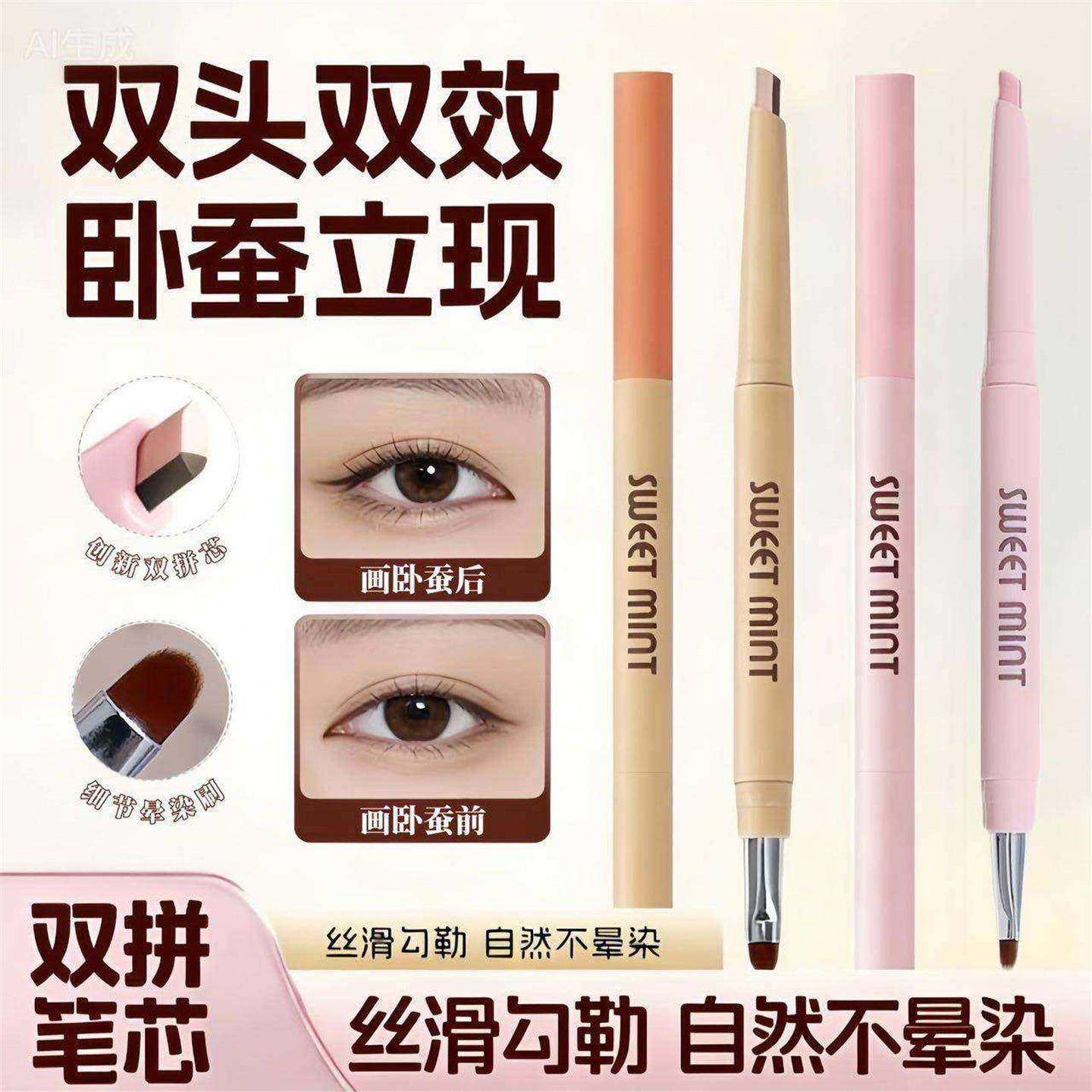 双头卧蚕笔提亮阴影双效二合一妈生感下至不晕染自然眼妆丝滑勾勒,彩妆/香水/美妆工具,卧蚕笔,淘宝优惠券,粉丝福利购,淘宝优惠卷