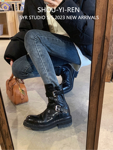 靴子女2023新款马丁靴厚底流行女鞋小个子增高复古英伦风百搭短靴