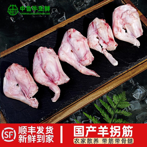 中鲜鲁牛羊拐筋清真国产鲜冻羊拐骨山羊棒骨带筋肉羔羊后腱骨卤肉