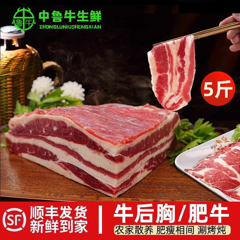 5斤国产牛后胸肉双层肥牛生鲜冷冻牛肉牛腹肉肥瘦相间涮肉烤肉