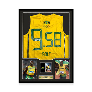 博尔特 亲笔签名 世界纪录9.58牙买加队奥运田径服Beckett认证