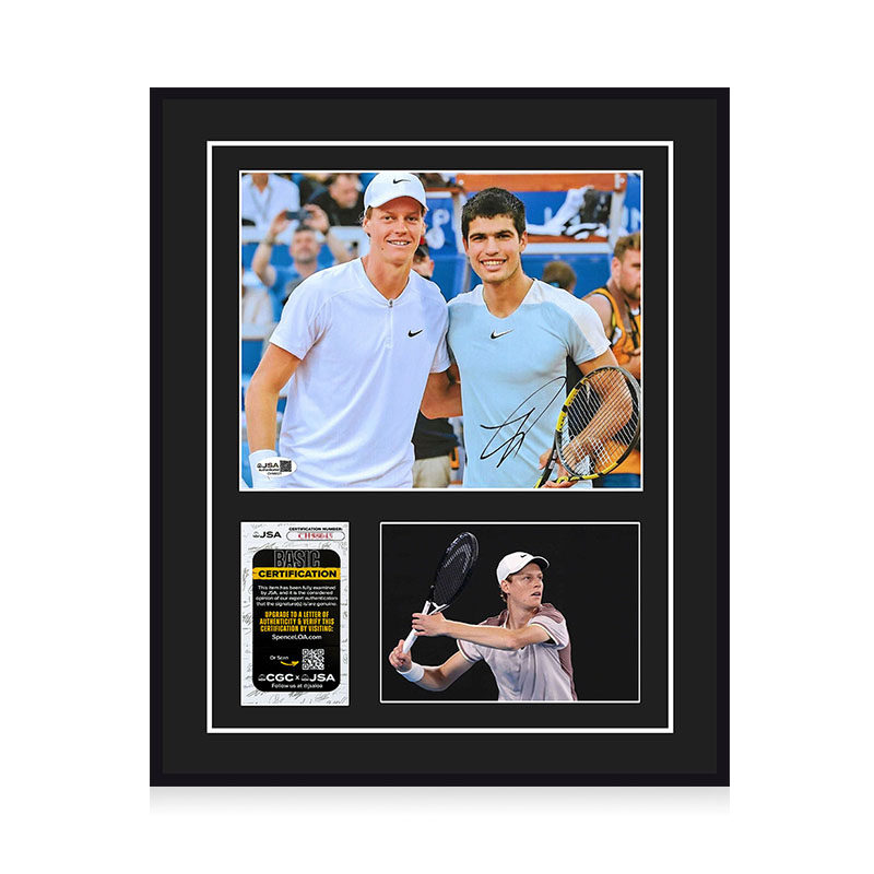 辛纳 亲笔签名 10寸温网网球阿尔卡拉斯合影照片 JSA权威认证