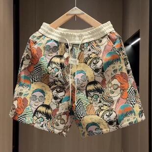 复古短裤 男美式 男士 夏季 新款 重磅提花直筒中裤 潮流百搭嘻哈休闲裤