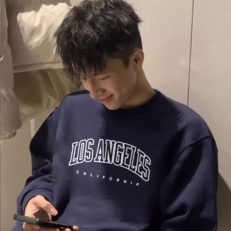 嘻哈复古无帽百搭圆领长袖卫衣男