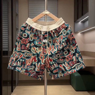 运动阔腿五分裤 高档重磅夏季 男网红痞帅宽松沙滩裤 休闲短裤 衩 新款